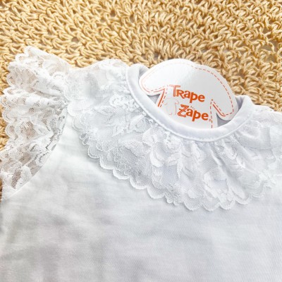 Body gola bordada - branco com Renda Floral